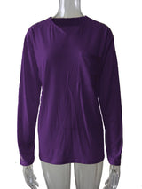 Damen nan legeres Langarmshirt mit V-Notch-Ausschnitt, Brusttasche und lockerer Oversize-Passform Drune – Mit Tasche - Dunkelviolett Langarm