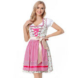 Damen nan traditionelles Dirndlkleid mit Schnürung, floraler Baumwollqualität und Schleifen-Schürze Drune – 8003【Oberteil + Rock + Schürze + Schleife】