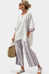 Allegra – bequeme Bluse und gestreifte Bambushose – Gestreift lila