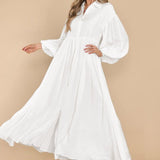 Damen Fließendes Button-Up Maxi-Kleid Drune – Weiß