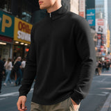 Herren nan urbaner Halbzip-Pullover mit feiner Quadratstruktur und hohem Stehkragen Drune – Schwarz