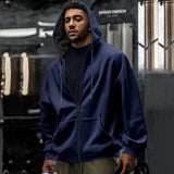 Herren nan oversized Zip-Hoodie mit durchgehendem Reißverschluss, Kängurutasche und gerippten Bündchen Drune – Navyblau