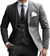 Herren dreiteiliger Anzug mit Revers Weste und flacher Hose – Grau