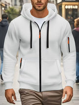 Herren nan funktionale Kapuzenjacke mit durchgehendem Reißverschluss, Ärmeltasche und elastischen Bündchen Drune – Weiß