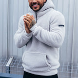 Herren kuscheliger Fleece-Pullover mit praktischem Kängurutasche Aliams – Weiß