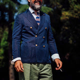 Herren eleganter Doppelreiher-Blazer aus Baumwolle Aliams – Dunkelblau