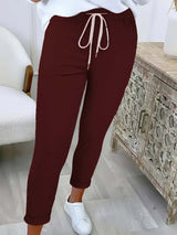 Damen nan taillierte Freizeithose mit Kordelzug und Umschlagbündchen Drune – Weinrot
