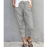 Damen nan lässige tapered Leinenhose mit elastischem Bund und Bündchen Drune – Grau