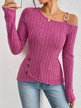 Schulterfreies Damen-Top - kühner asymmetrischer Saum – Magenta