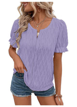 Jacquard-Top mit Puffärmeln für Damen – Trendy, locker und bequem – Lila