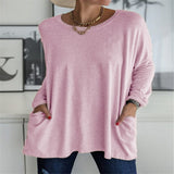 Damen nan oversized Longsleeve-Tunika mit Rundhalsausschnitt, überschnittener Schulter und aufgesetzten Taschen Drune – Rosa
