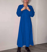 Teresa - Langes Maxikleid mit langen Ärmeln und minimalistischem Stil – Blau