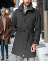 Herren eleganter Trenchcoat mit taillierbarem Gürtel und hochwertigem Innenfutter Aliams – Dunkelgrau