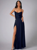 Alvaree – Elegantes Maxikleid aus Satin – Marineblau