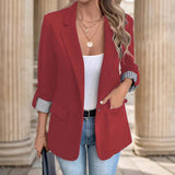 Damen nan taillierter dreiviertelarm Blazer mit Pattentaschen und umgeschlagenen Manschetten Drune – Echte Tasche mit Futter