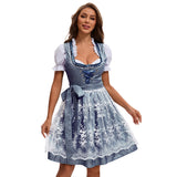 Damen nan traditionelles kurzes Dirndl mit Spitzenapron, Herzausschnitt, Puffärmeln und Schnürung Drune – 753870 Königsblau (Oberteil+Rock+Schürze+Schleife)