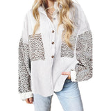 Damen nan oversized Hemdbluse mit Strukturstoff, Kontrastärmeln im Leo-Print und aufgesetzten Taschen Drune – Cremeweiß