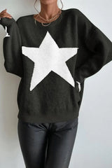 Damen-winterpullover mit sternen-print – modischer pullover mit langen armeln – Schwarz