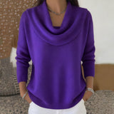 Damen nan fein gestrickter Pullover mit Wasserfallkragen und geripptem Saum Drune – Violett