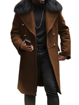 Herren eleganter Langmantel mit Teddyfellkragen Aliams – Dunkelbraun