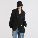 Damen Oversize Blazerjacke mit Goldenen Knöpfen – Zwart