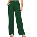Damen nan weite Loungewear-Hose mit hohem Elastikbund Kordelzug Seitentaschen und legerer Palazzo-Passform Drune – Grün