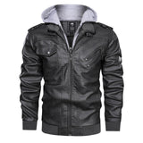 Lederjacke Herren abnehmbar Kapuze und Taschen – Grau