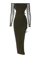 Damenkleid mit Off-Shoulder-Schnitt und eleganten Rüschen – Grün