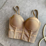 Ida | Figurbetontes Bustier-Top mit Bügel-Cups und transparenter Mesh-Struktur – Khaki