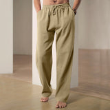 Herren nan lockere Leinen-Hose mit Elastikbund und Seitentaschen Drune – Khaki