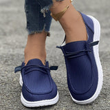 Damen nan lässige Slip-On Sneaker-Halbschuhe mit geripptem Textilobermaterial und elastischer Schnürung Drune – Blau