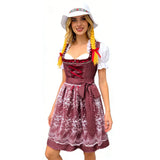 Damen nan traditionelles Dirndlkleid mit Herzausschnitt geschnürter Taille und Spitzen-Schürze Drune – 753870 Weinrot (Oberteil+Rock+Schürze+Schleife)