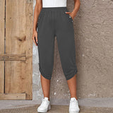Damen nan lässige dreiviertellange Hose mit elastischem Bund, Eingrifftaschen und krempelbarem Saum Drune – Dunkelgrau