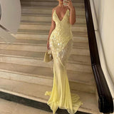 Emilia - Langes Kleid mit Pailletten – Gelb