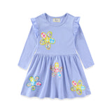 Mädchen Langarmkleid mit floralen Applikationen Drune – Blau
