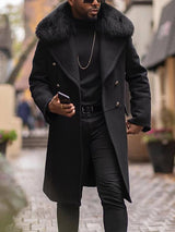 Herren eleganter Langmantel mit Teddyfellkragen Aliams – Schwarz