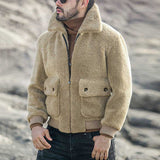 Herren Teddyfell-Jacke mit praktischen Taschen und sportlichem Design Aliams – Khaki