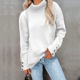 Lässiger Rollkragenpullover für Damen | Mit Knopfmanschetten – Weiß