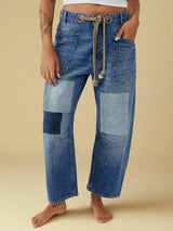 Rhea | Boho-inspirierte Patchwork-Hose für einen lässigen Look – Blaue Jeans