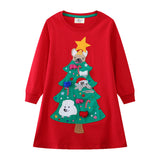 Mädchen Langarmkleid mit festlichem Weihnachtsbaum-Motiv Drune – Grau