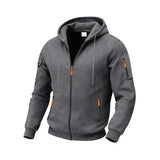 Herren nan technische Zip-Hoodiejacke mit wasserabweisenden Reißverschlusstaschen, Kapuze und verstärkten Ärmelpaspeln Drune – Dunkelgrau