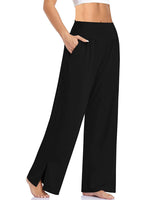 Damen nan weite Yogahose mit hohem Komfortbund, seitlichen Eingrifftaschen und seitlichem Bein-Schlitz Drune – Schwarz