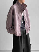 Rinla | Wildlederjacke Mit Stehkragen Und Lockerem Schnitt – Grauviolett