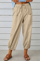 Analyn - Stylische Haremshose mit Knopfdetail – Khaki