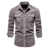 Herren Denim-Hemd mit Brusttaschen und modernem Schnitt Aliams – Hellgrau