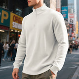 Herren nan leichtes Waffelstrick-Halbzip-Pullover mit Stehkragen und atmungsaktivem Baumwollmix Drune – Weiß