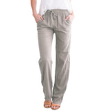 Damen nan leichte Leinenhose mit elastischem Bund Tunnelzug und weitem Bein Drune – Hellgrau