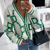 V-Ausschnitt Lässiger Farbkontrast Strickcardigan – Weiß