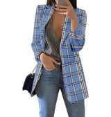 Damen nan taillierter Karoblazer Longline mit strukturierter Schulterpartie und offener Front Drune – Blau