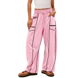 Damen nan weite Lounge-Hose mit Kordelzug, Kontrastpaspelierung und Cargo-Taschen Drune – Pink